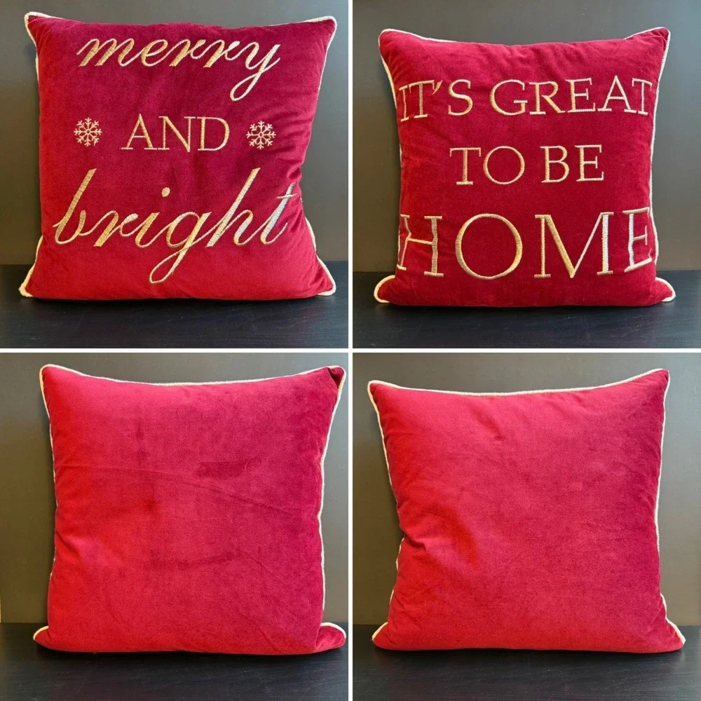 Rodeo Home Velvet Down Pillows 20x20 Set of 2 Red Embroidered Holiday Home